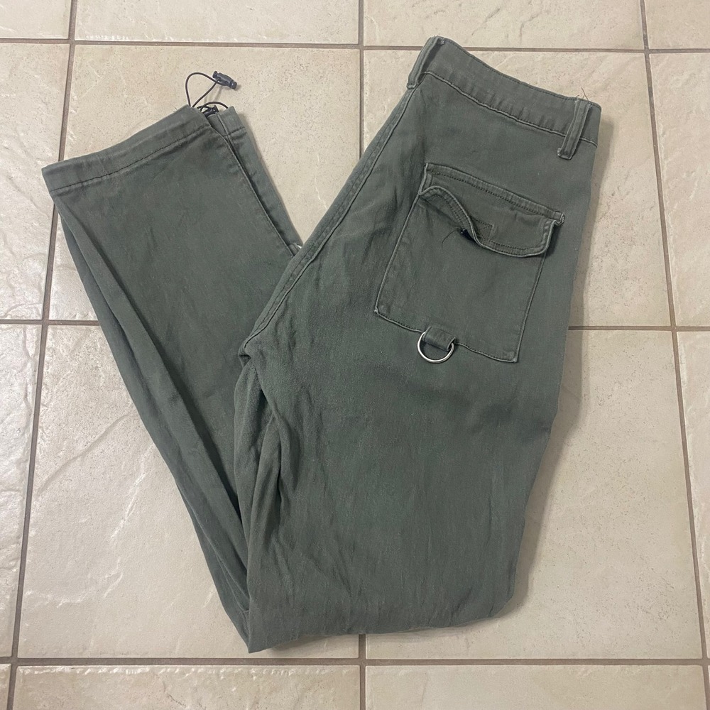 AMERICAN BAZI Cargo Pants Olive Green Utility Pockets Drawstring Ankle Women